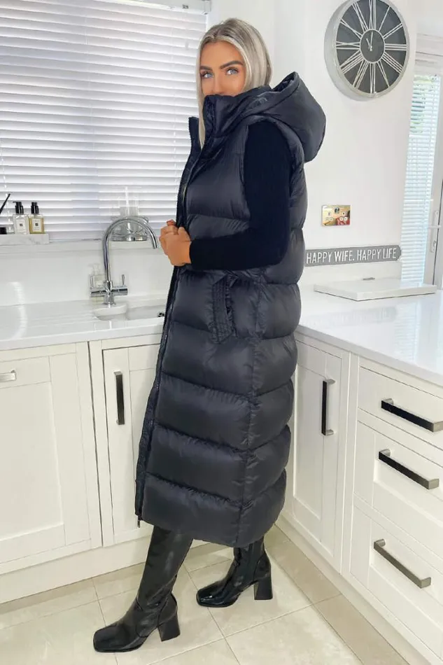AX Paris Black Zip Up Hooded Gilet Coats and Jackets
