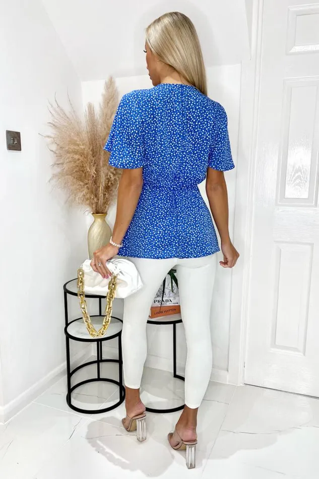 AX Paris Blue Ditsy Floral VNeck Top Tops