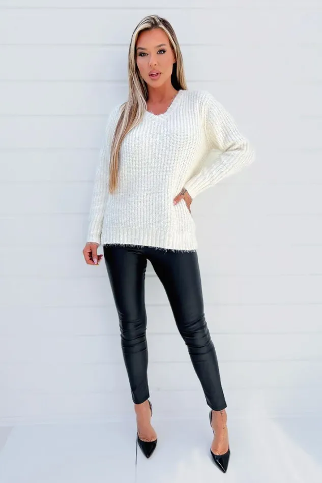 AX Paris Cream VNeck Chenille Knit Jumper Knitwear