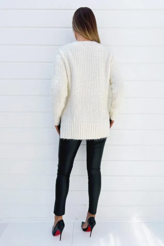 AX Paris Cream VNeck Chenille Knit Jumper Knitwear