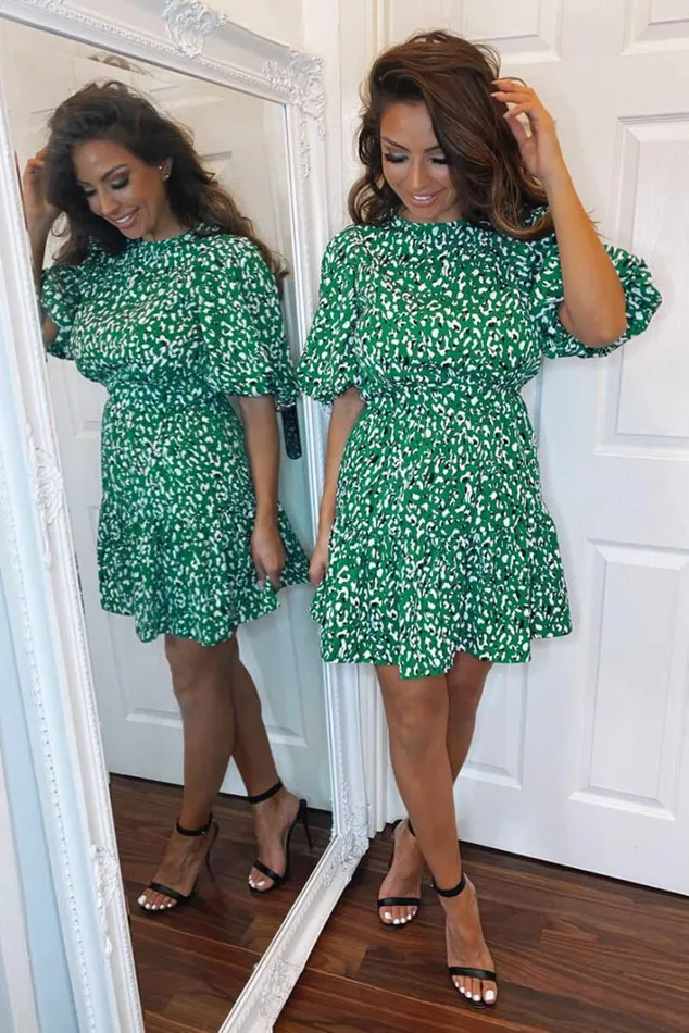 AX Paris Green Abstract Print Puff Sleeve Dress Wedding Guest Dresses