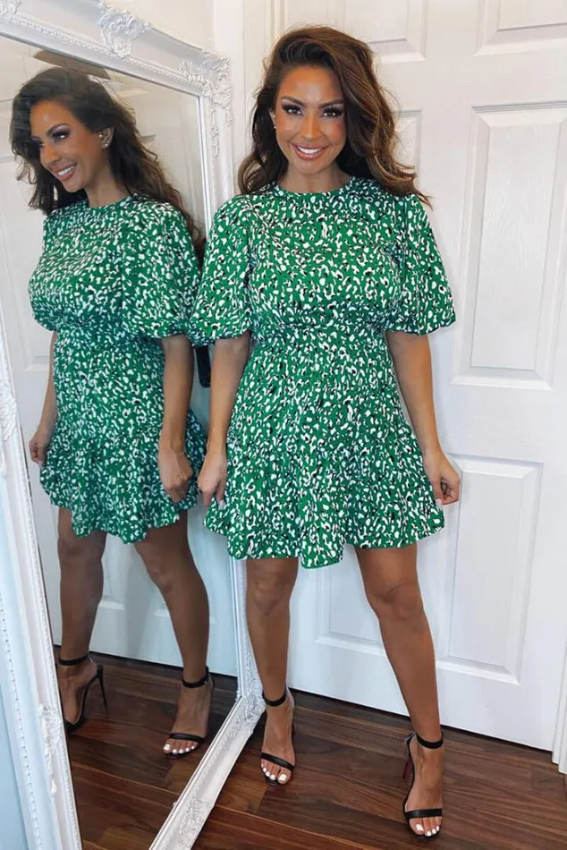 AX Paris Green Abstract Print Puff Sleeve Dress Wedding Guest Dresses