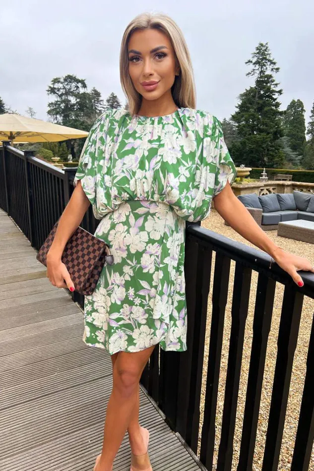 AX Paris Green Floral Printed Batwing Mini Dress Dresses
