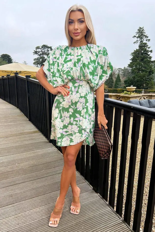 AX Paris Green Floral Printed Batwing Mini Dress Dresses