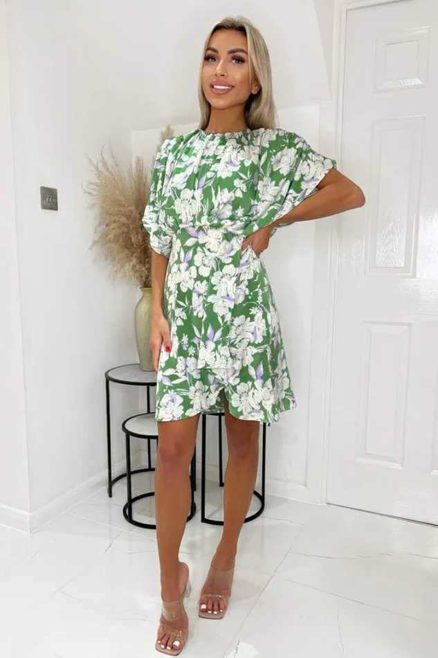 AX Paris Green Floral Printed Batwing Mini Dress Dresses
