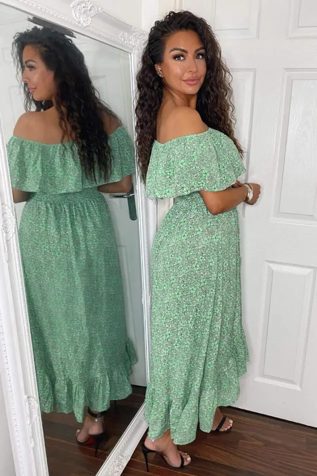 AX Paris Green Printed Bardot Style Midi Dress Occasion Dresses