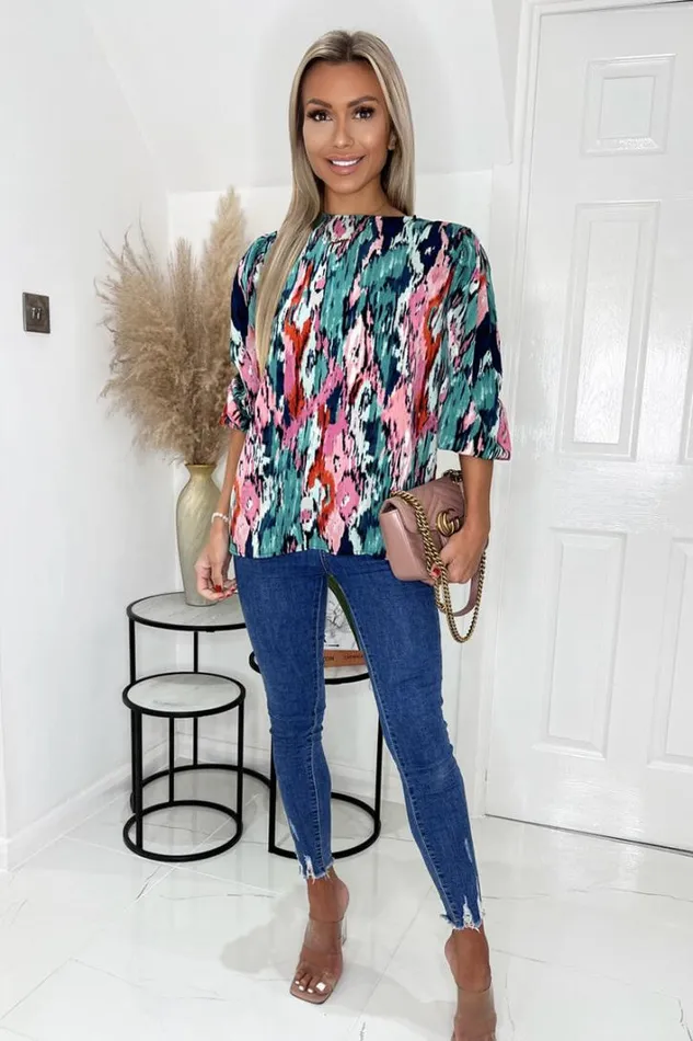 AX Paris Multi Abstract Printed 34 Sleeve Top Tops
