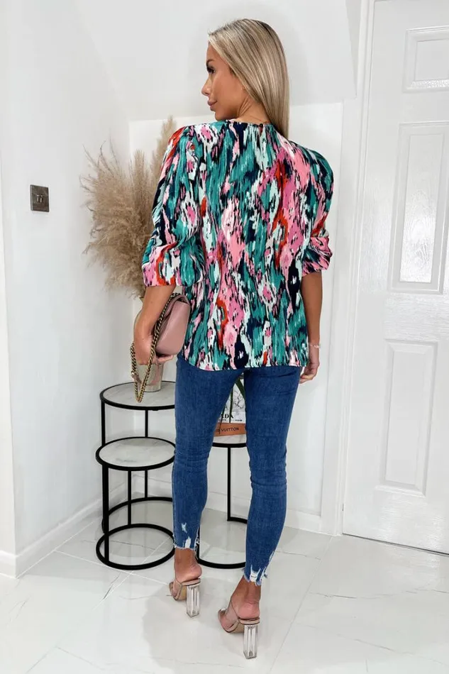 AX Paris Multi Abstract Printed 34 Sleeve Top Tops