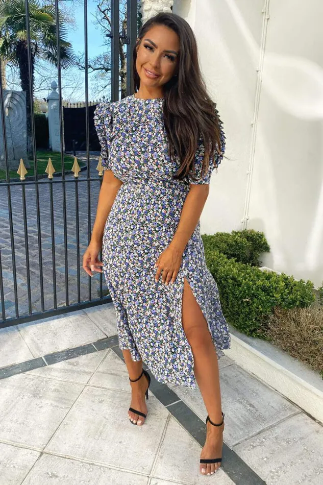 AX Paris Multi Floral Pleated Sleeve Midi Dress Wedding Guest Dresses