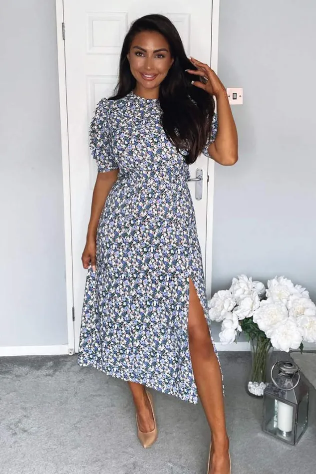 AX Paris Multi Floral Pleated Sleeve Midi Dress Wedding Guest Dresses