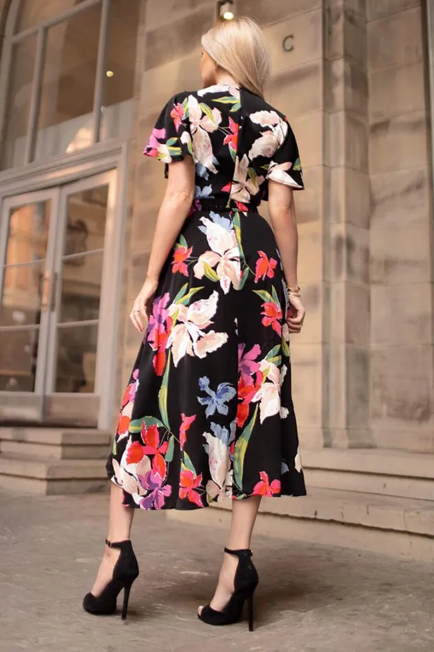 AX Paris Multi Floral Printed Short Sleeve Belted Wrap Midi Dress Dresses