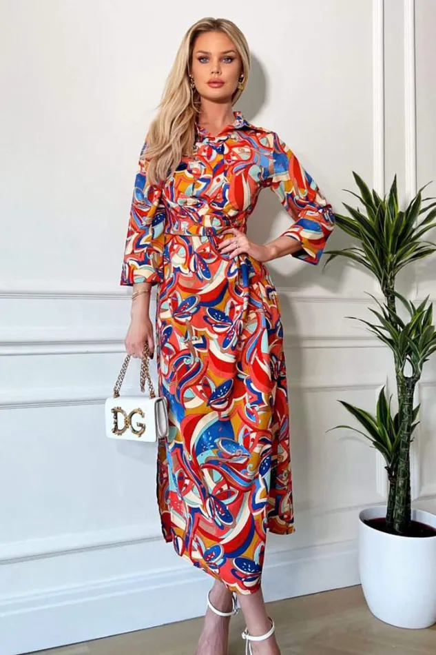 AX Paris Multi Printed Button Up Top Midi Dress Dresses