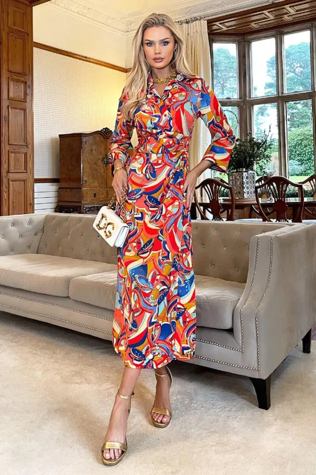 AX Paris Multi Printed Button Up Top Midi Dress Dresses