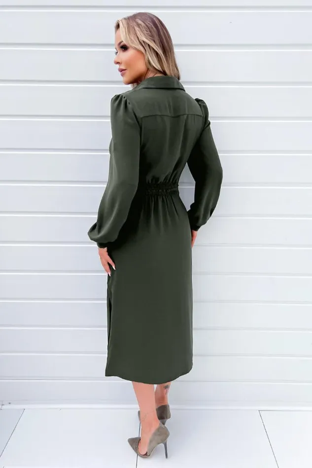 AX Paris Olive Button Front Tie Shirt Midi Dress Dresses
