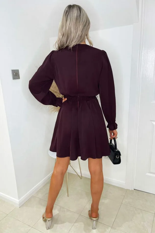 AX Paris Plum Wrap Over Belted Skater Dress Skater Dresses