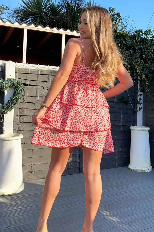 AX Paris Red Floral Wrap Top Layered Frill Mini Dress Dresses