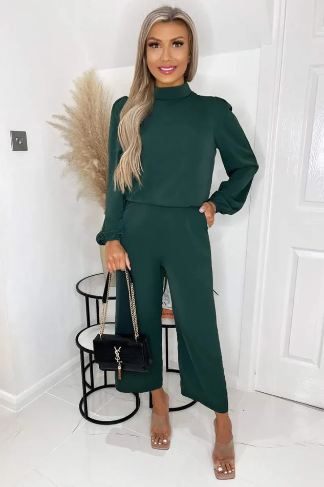 AX Paris Teal Round Neck Long Sleeve Jumpsuit Jumpsuits And Playsuits