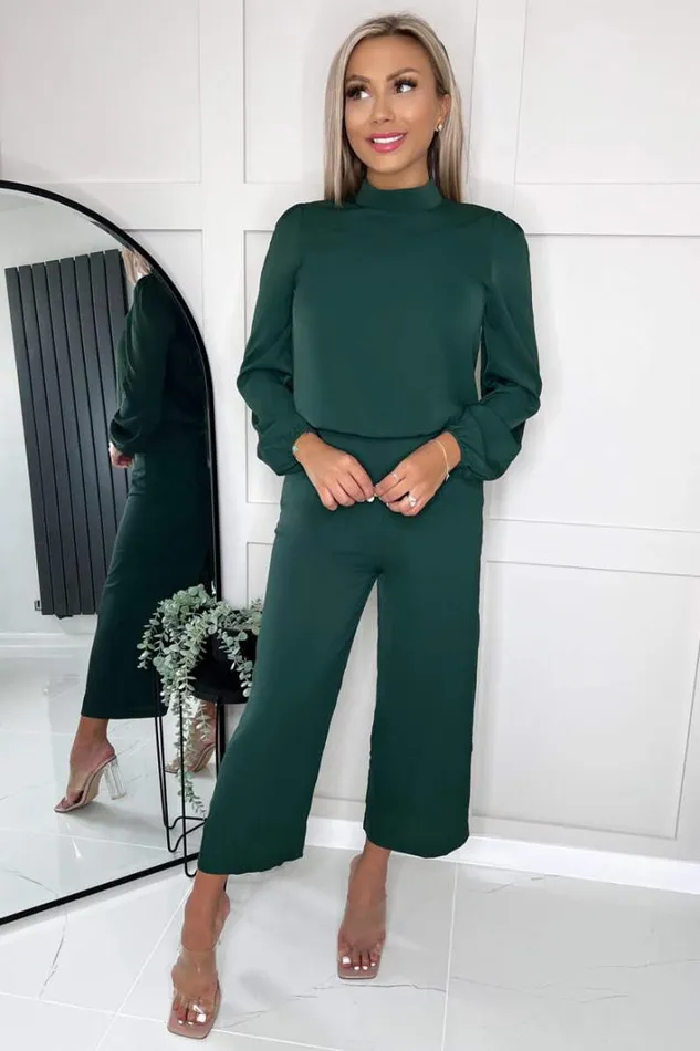 AX Paris Teal Round Neck Long Sleeve Jumpsuit Jumpsuits And Playsuits