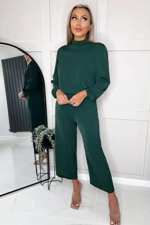 AX Paris Teal Round Neck Long Sleeve Jumpsuit Jumpsuits And Playsuits