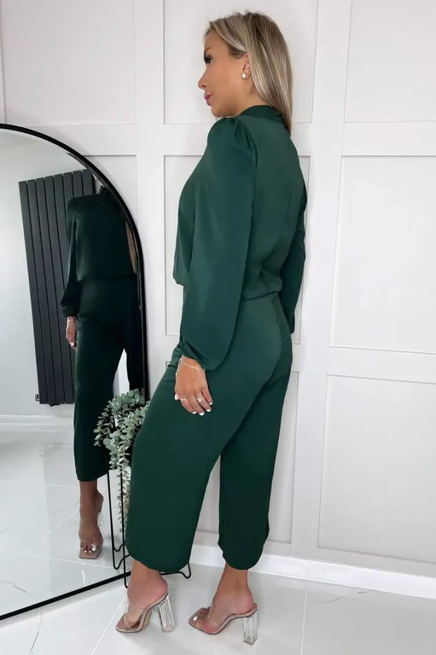 AX Paris Teal Round Neck Long Sleeve Jumpsuit Jumpsuits And Playsuits