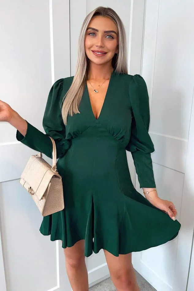 AX Paris Teal VNeck Long Sleeve Skater Dress Dresses