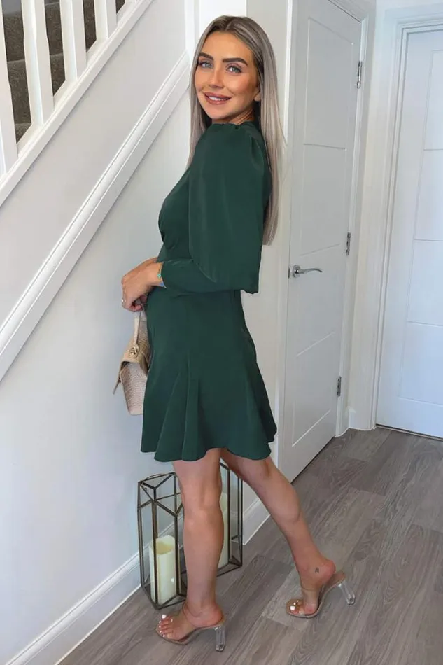 AX Paris Teal VNeck Long Sleeve Skater Dress Dresses