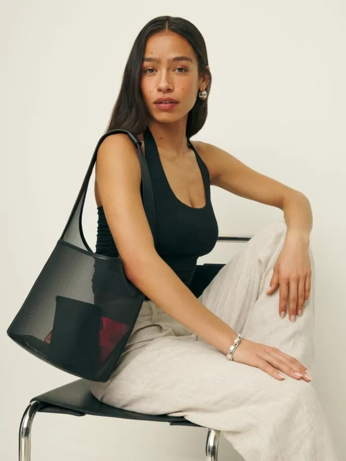 Bags The Reformation Medium Mesh Silvana Bucket Bag Black Mesh