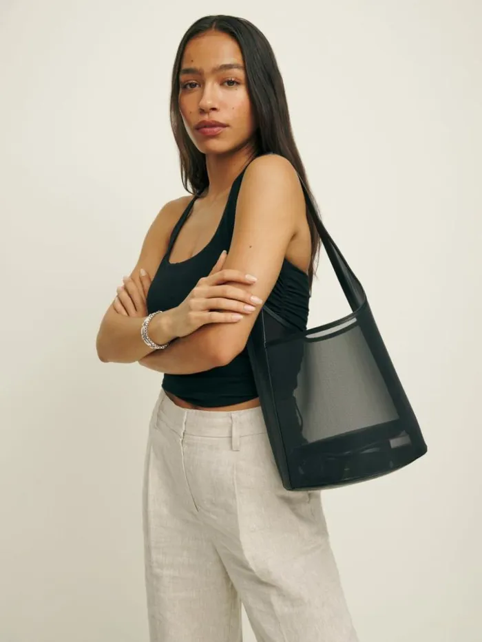 Bags The Reformation Medium Mesh Silvana Bucket Bag Black Mesh