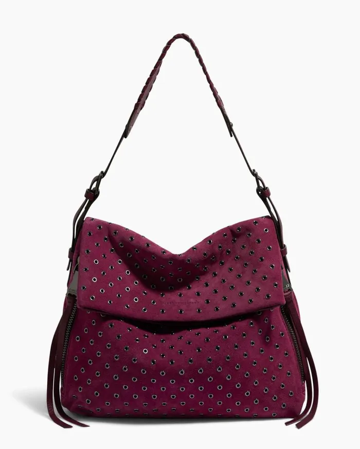 Bali Novelty Double Entry Hobo In Luxury Suede Berry With Eyelets Women Aimee Kestenberg Hobos