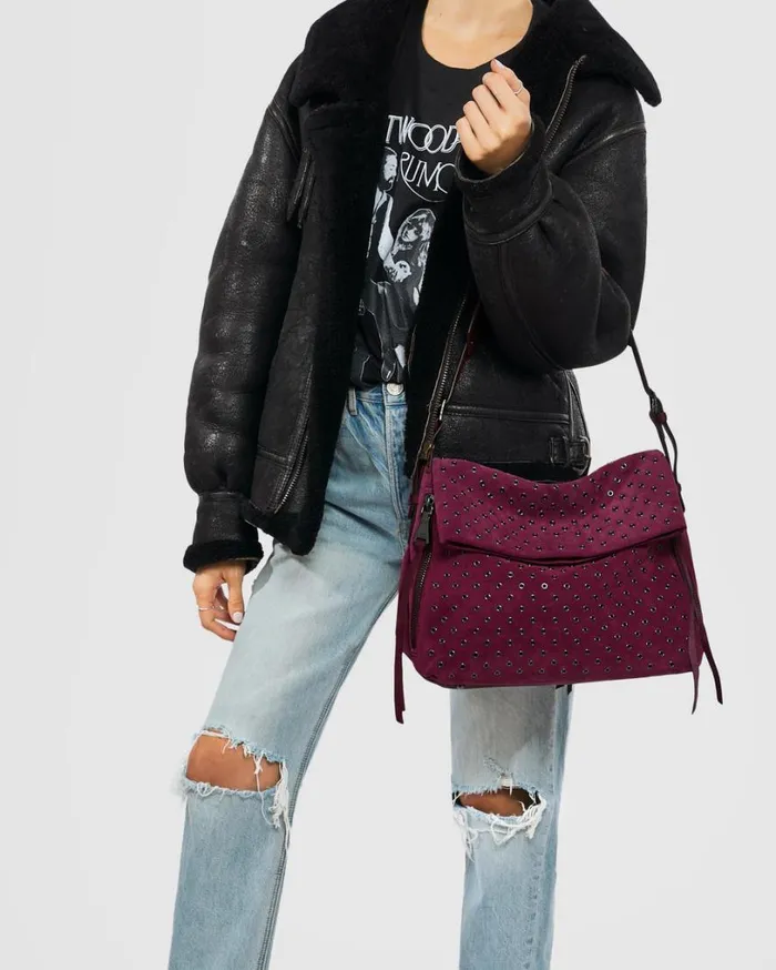 Bali Novelty Double Entry Hobo In Luxury Suede Berry With Eyelets Women Aimee Kestenberg Hobos