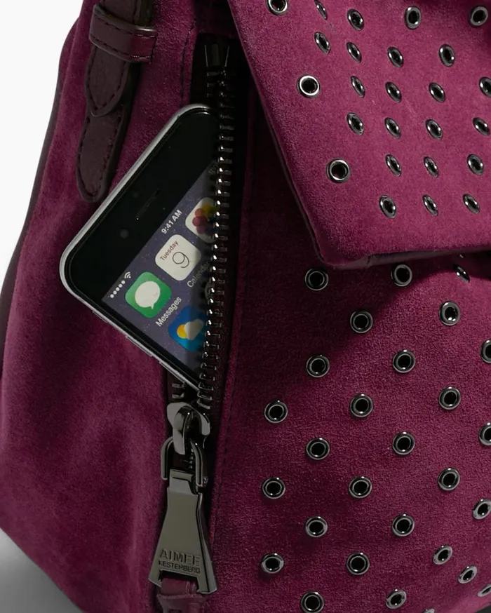 Bali Novelty Double Entry Hobo In Luxury Suede Berry With Eyelets Women Aimee Kestenberg Hobos