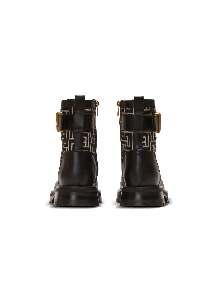 Balmain Boots Women Charlie Monogram Jacquard And Leather Ranger Boots Black