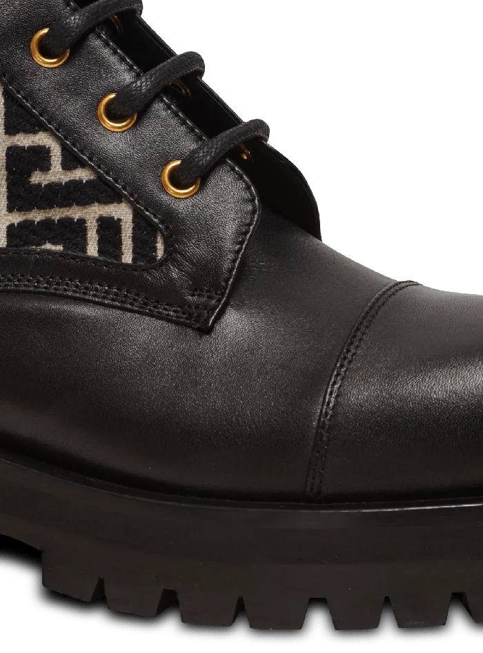 Balmain Boots Women Charlie Monogram Jacquard And Leather Ranger Boots Black