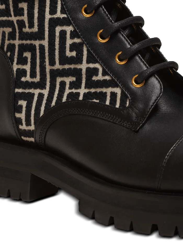Balmain Boots Women Charlie Monogram Jacquard And Leather Ranger Boots Black