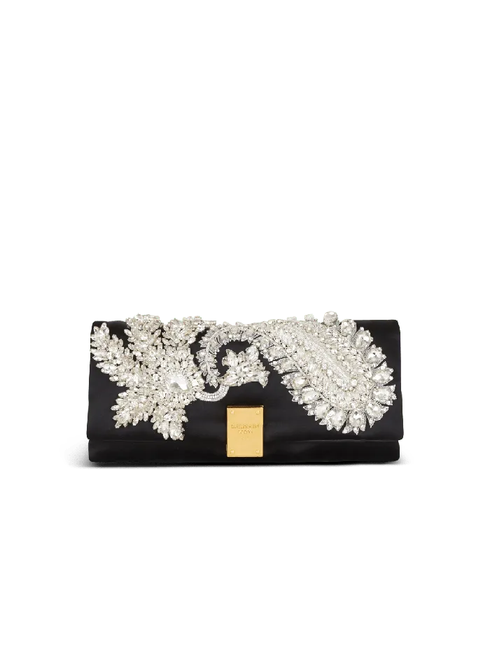 Balmain Clutches Women 1945 Soft Embroidered Satin Clutch Black