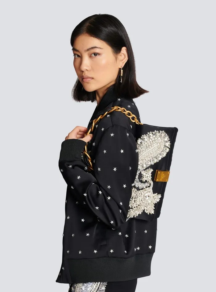 Balmain Clutches Women 1945 Soft Embroidered Satin Clutch Black