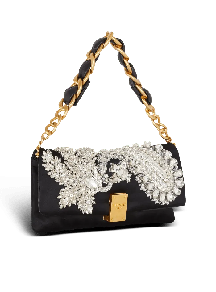 Balmain Clutches Women 1945 Soft Embroidered Satin Clutch Black