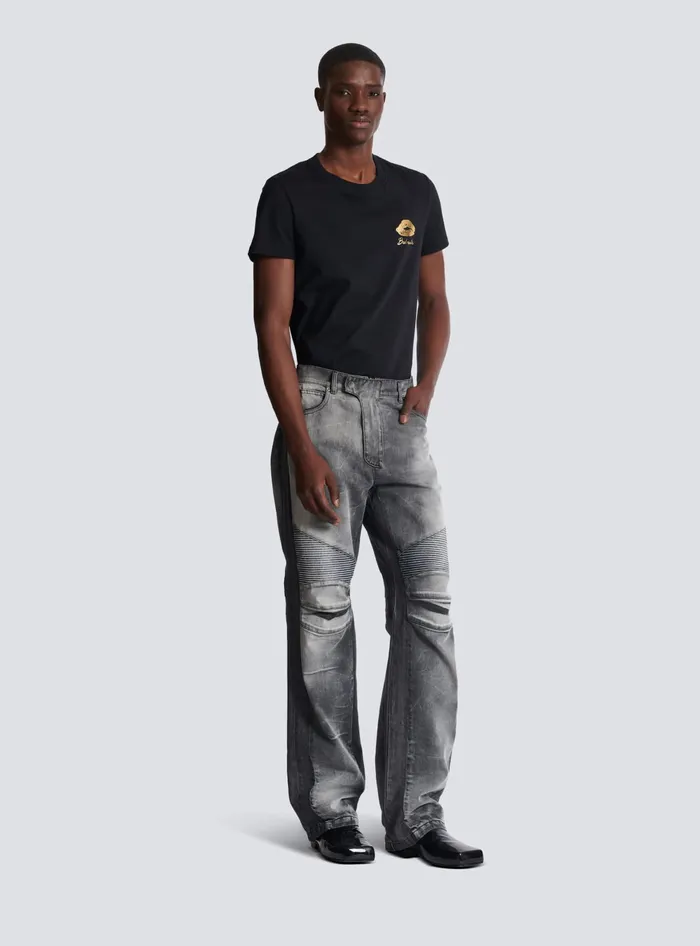 Balmain Denim Men Loosefit Denim Biker Jeans Black