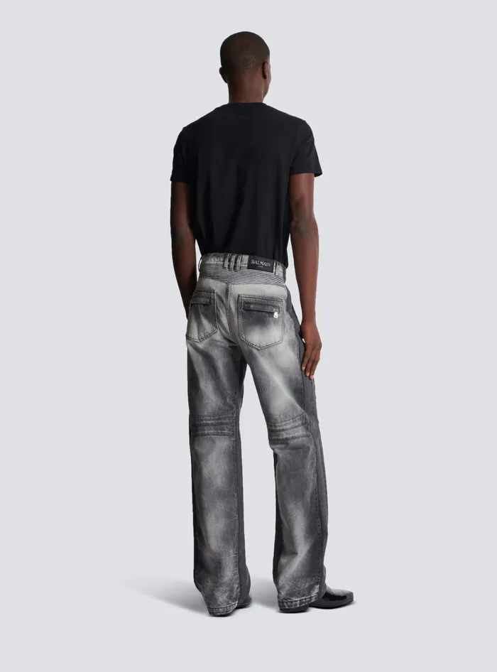 Balmain Denim Men Loosefit Denim Biker Jeans Black