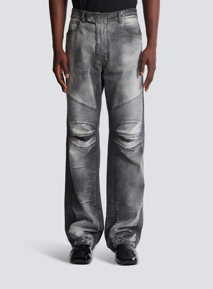Balmain Denim Men Loosefit Denim Biker Jeans Black