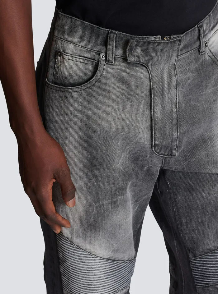 Balmain Denim Men Loosefit Denim Biker Jeans Black