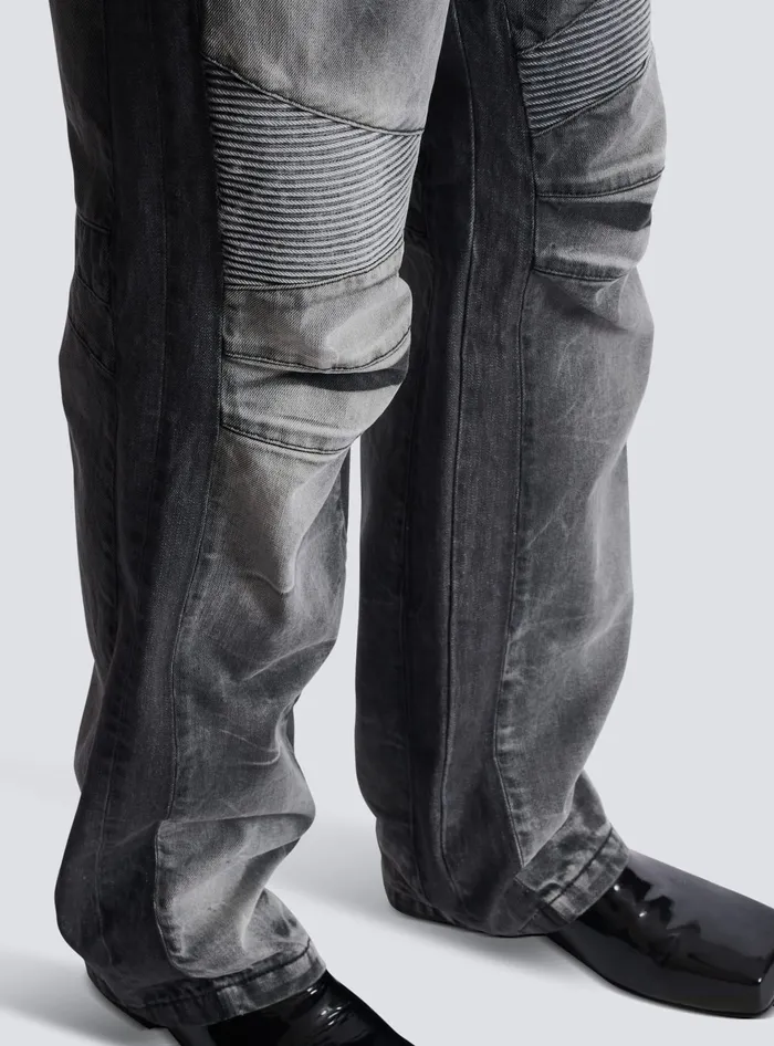 Balmain Denim Men Loosefit Denim Biker Jeans Black