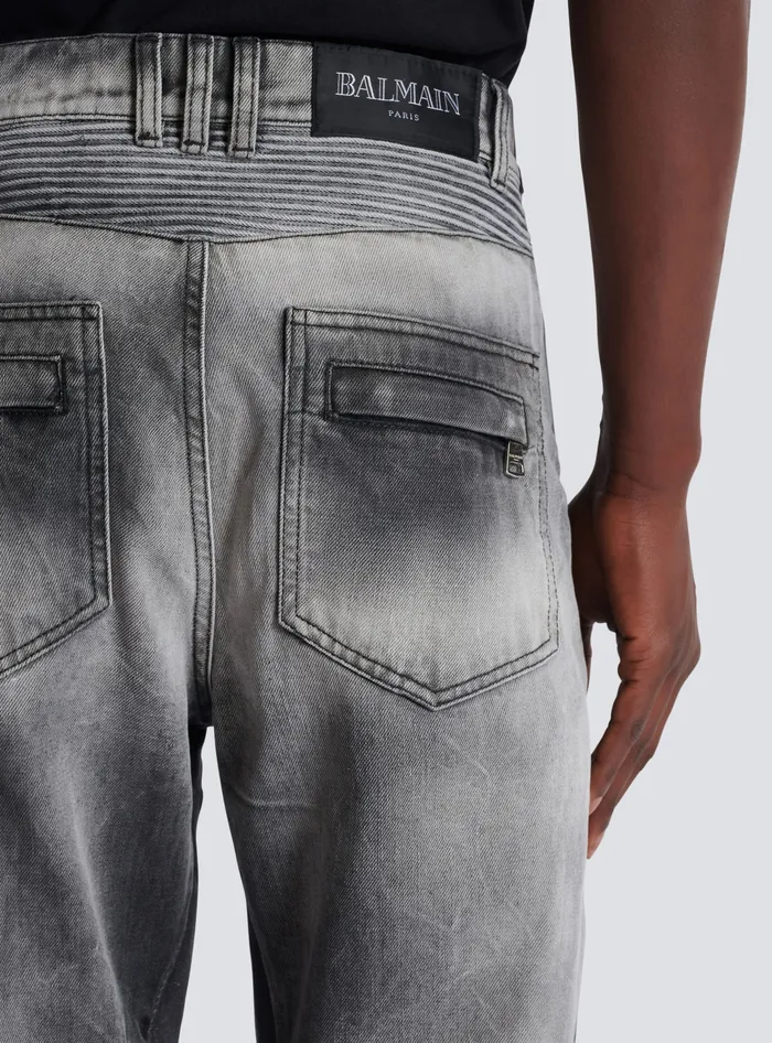 Balmain Denim Men Loosefit Denim Biker Jeans Black