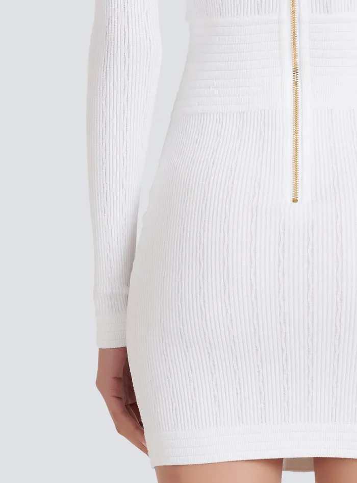 Balmain Dresses Women Short Knitted Dress With Gold Buttons White