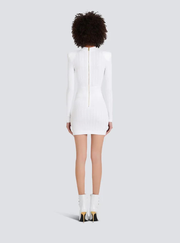 Balmain Dresses Women Short Knitted Dress With Gold Buttons White