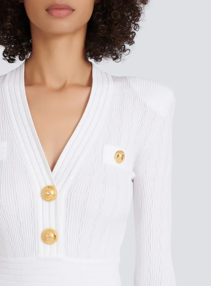 Balmain Dresses Women Short Knitted Dress With Gold Buttons White