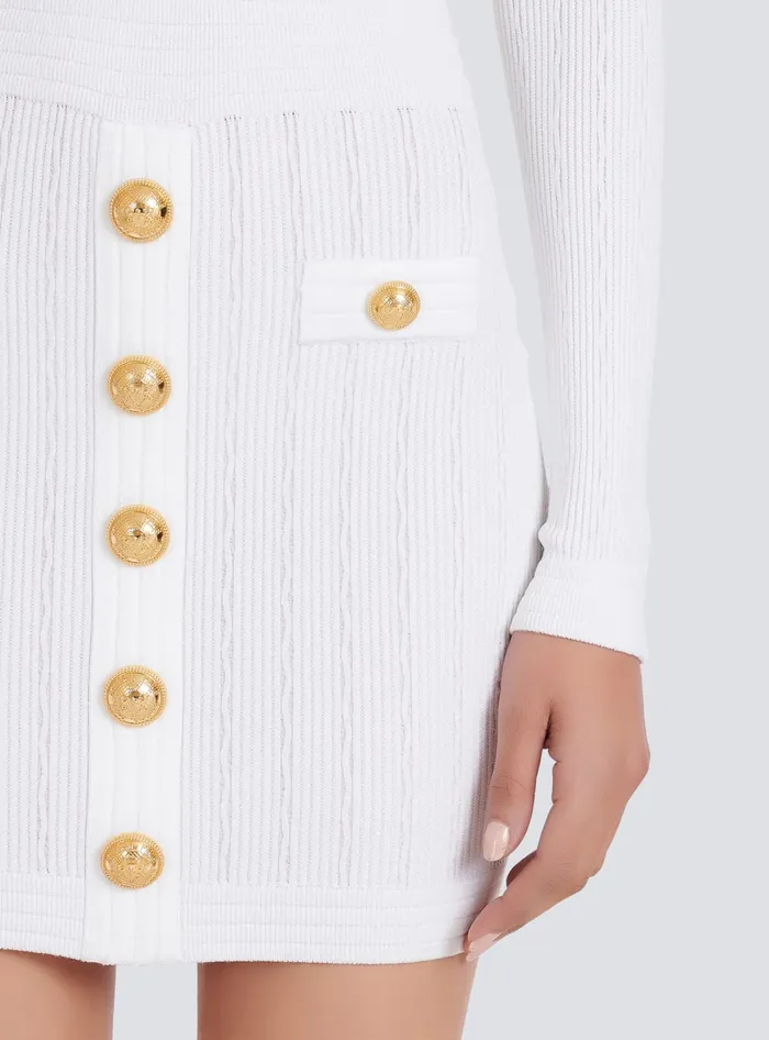 Balmain Dresses Women Short Knitted Dress With Gold Buttons White