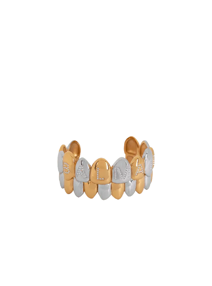Balmain Fashion Jewelry Men Brass And Crystal Grillz Cuff Bracelet Gold