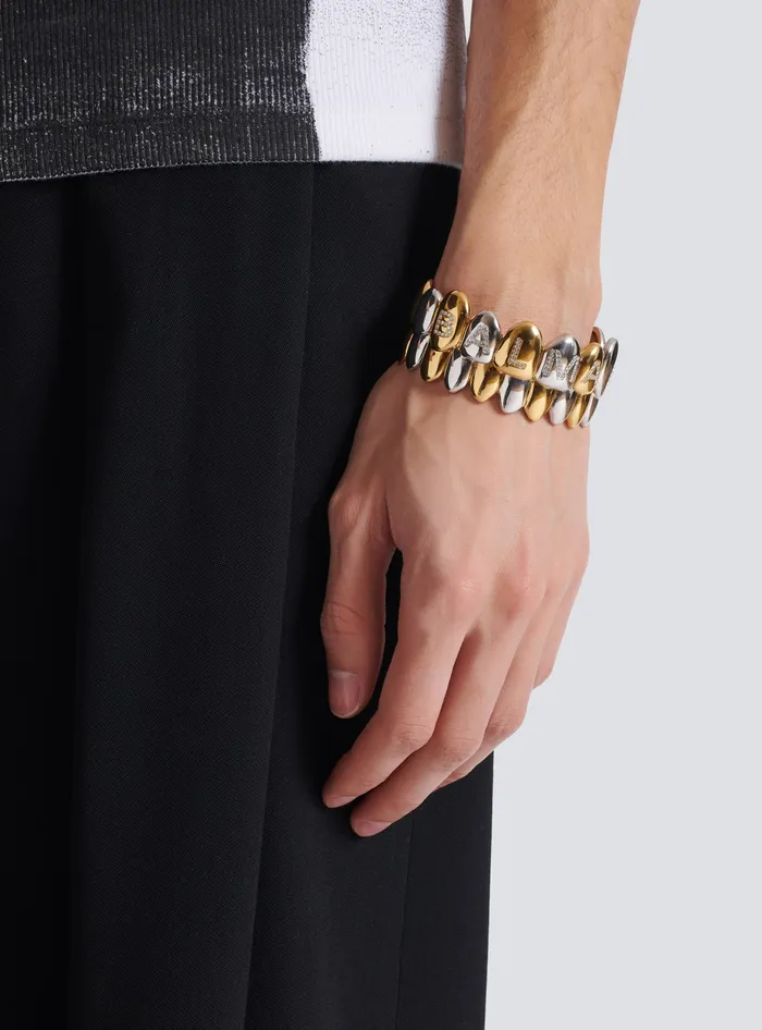 Balmain Fashion Jewelry Men Brass And Crystal Grillz Cuff Bracelet Gold