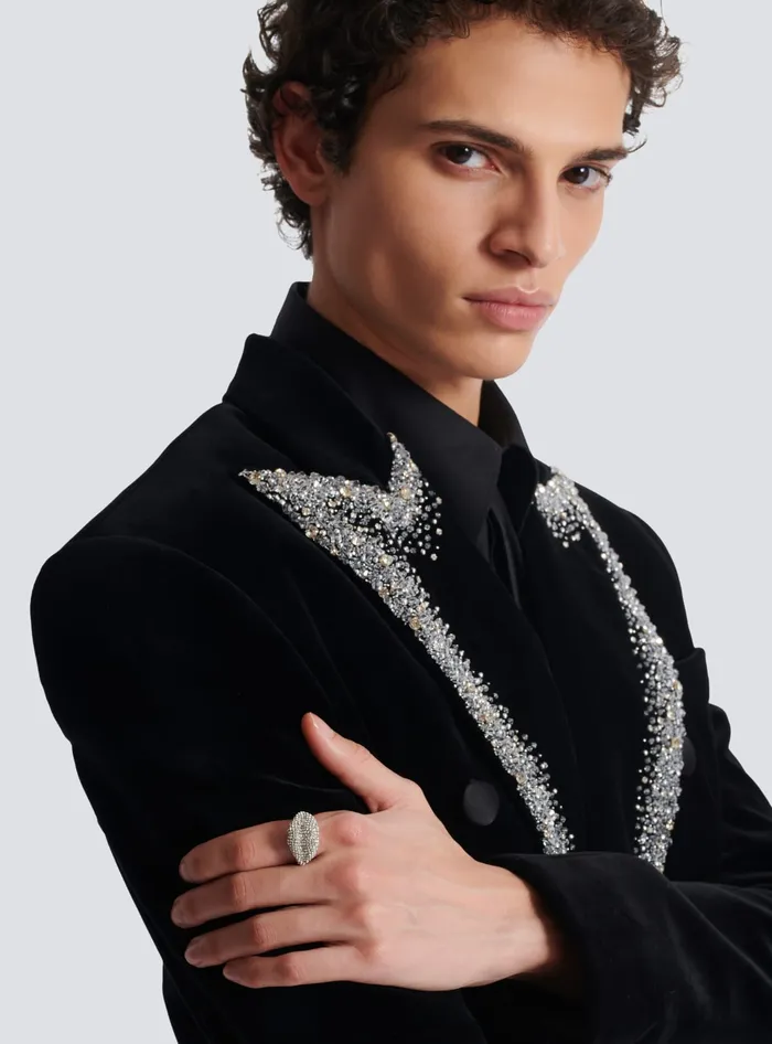 Balmain Fashion Jewelry Men Brass And Crystal Kiss Ring Silver